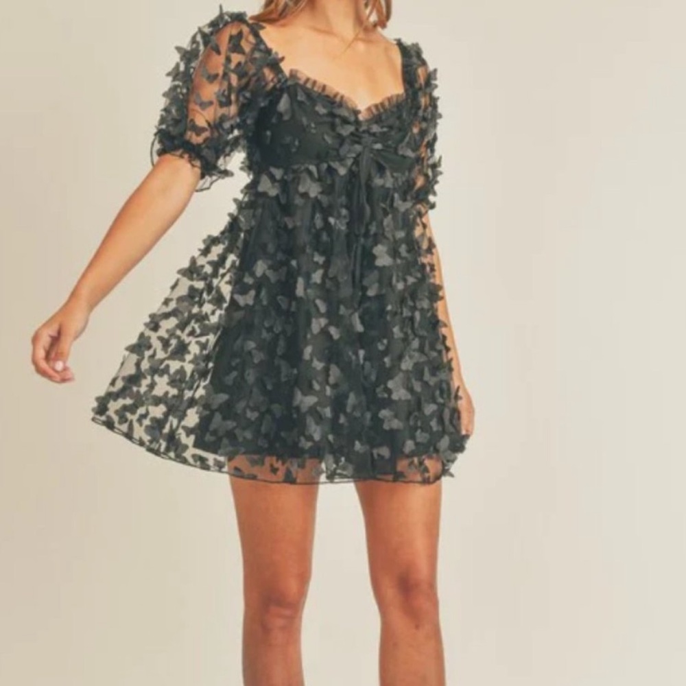 NWOT Mable 3d butterfly black babydoll dress
